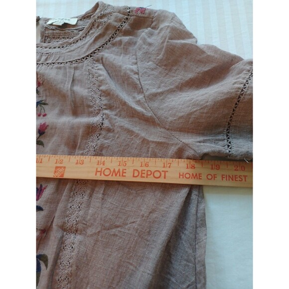 Umgee floral embroidered boho blouse S mocha brown lace trim peasant hippie - Picture 9 of 10